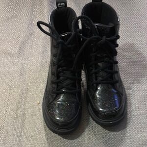 UGG Black and Silver Glossy Combat Boots